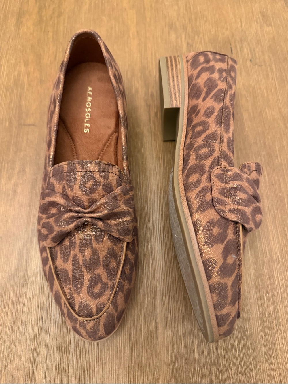 AEROSOLES Leopard-Print Bow Loafer in Brown and Tan NWOT